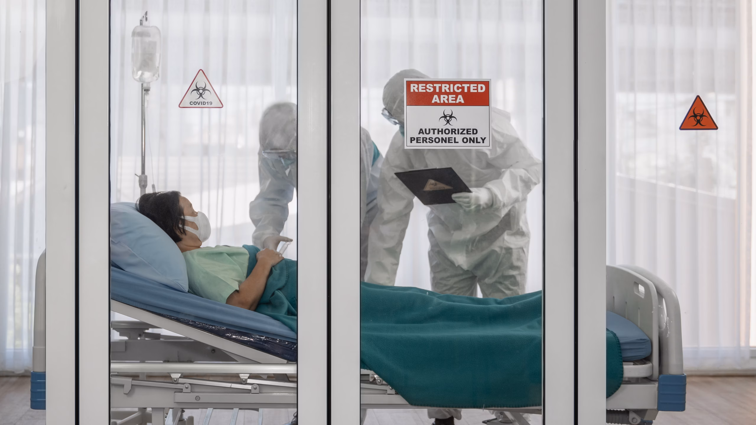 Restricted Area In Hospital for Covid 19 patient, receiving treatment.